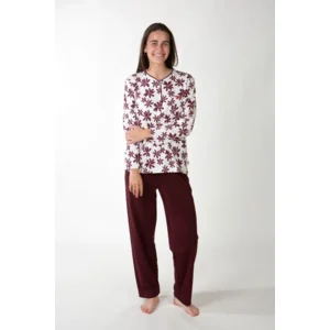 Perlina Dames Pyjama: Madison A, Bordeau, Interlock Brushed, tot 5XL ( LINA.166 )