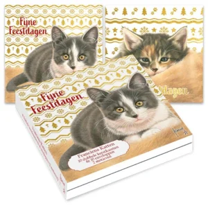 Kaarten - Kerst - Franciens katten -  Kittens met goudpatroon - 10st.