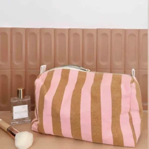 Toilettas Vic - Caramel Roze Strepen | Rose in April