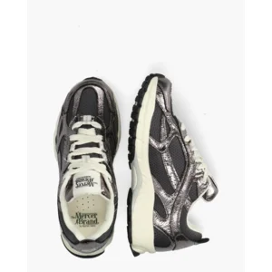 Mercer Amsterdam The Re-Run Cracked Donkergrijs Damessneakers