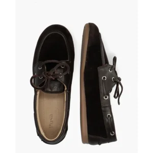 Posa Boat Loafer Velvet Donkerbruin Dames Veterschoenen
