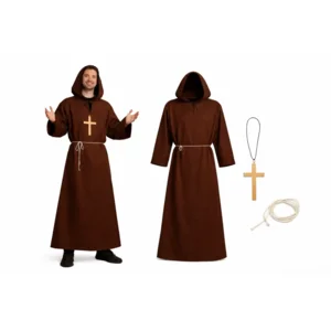 Kostuum - Monnik - Met capuchon, kruis & koord - Bruin - XL/XXL