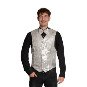 Gilet & vlinderstrik - Disco - Zilver - Glanzend - S