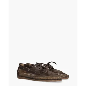 Posa Boat Loafer Mesh Donkerbruin Dames Veterschoenen