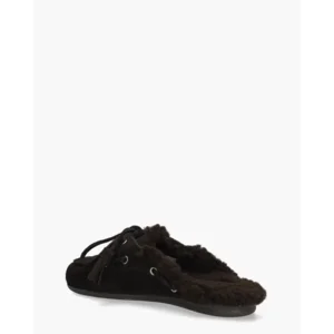 Posa Boat Loafer Mule Fur Donkerbruin Damesslippers