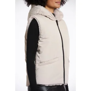 Rino & Pelle Bodywarmer: Hibbo, Stone, omkeerbaar, met kap ( RINO.88 )