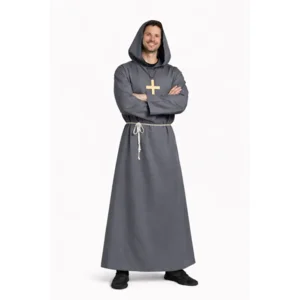 Kostuum - Monnik - Met capuchon, kruis & koord - Grijs - XL/XXL
