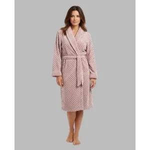 Egatex kamerjas Dames: Roze met bolletjes, Riem, fleece ( EGA.540 )