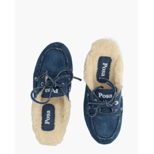 Posa Boat Loafer Mule - Fur Blauw Damesslippers