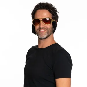 Bril - Elvis - Goud - Donker glas - Met bakkebaarden