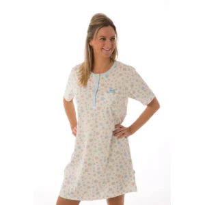Perlina nachthemd dames: Babette, Blauw, lengte 100cm ( LINA.122 )