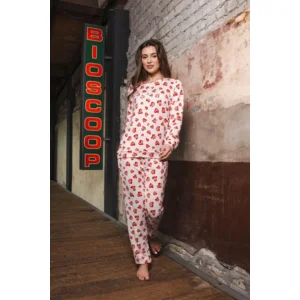 Pastunette Dames pyjama: Lightt Pink, lichte fleece, hartjes ( 100025 )